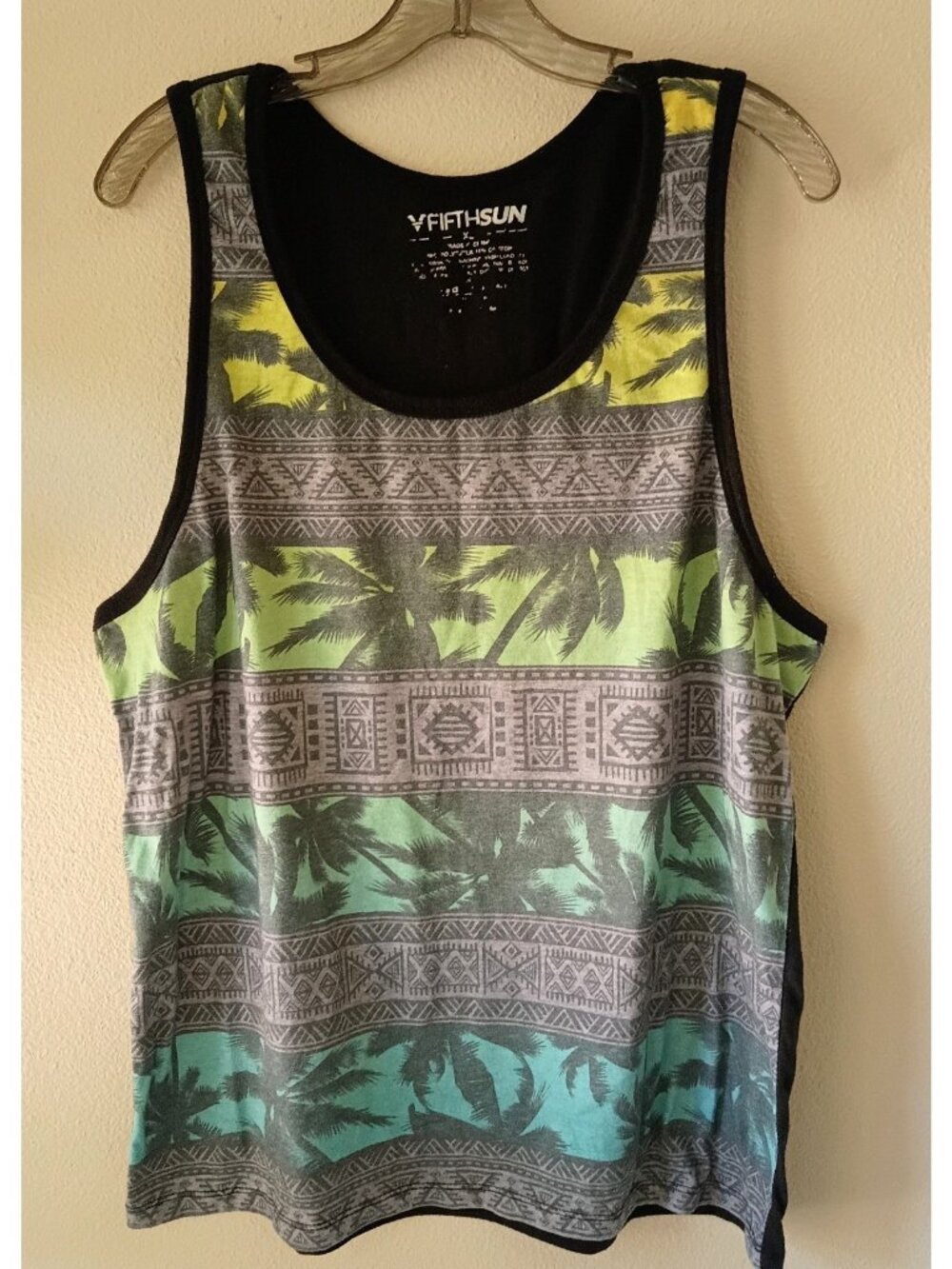 Fifth Sun Tank Top Black Grey XL Tropical Beach Palm Trees Surfer Tribal
